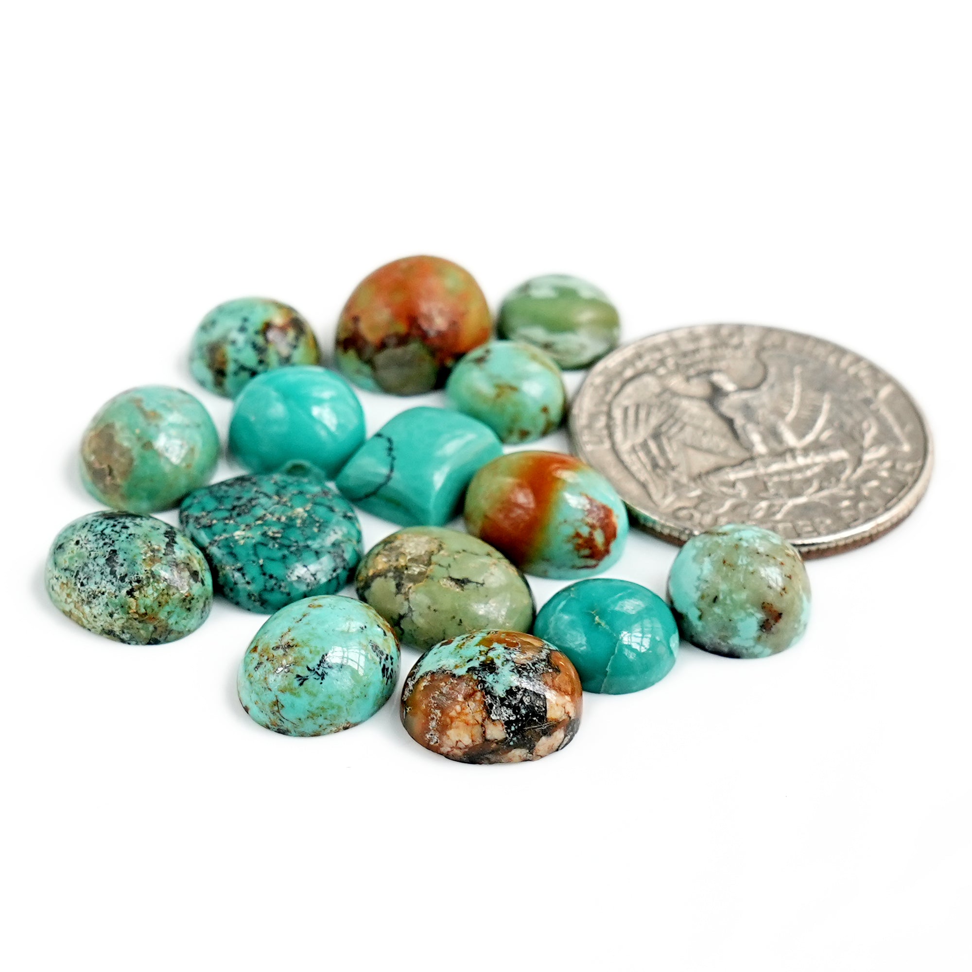 Tibetan Turquoise Cabochons | Natural Flatback Loose Gemstones For Jewelry Making - 15 Pieces