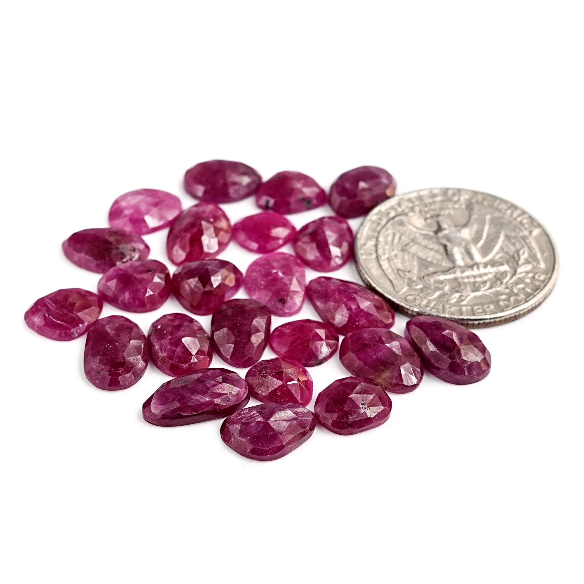 Natural Ruby Quartz Rose Cut Cabochon | Freeform Flatback Loose Gemstones for Jewelry Making - 23 Pices