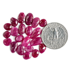 Natural Ruby Quartz Rose Cut Cabochon | Freeform Flatback Loose Gemstones for Jewelry Making - 21 Pices