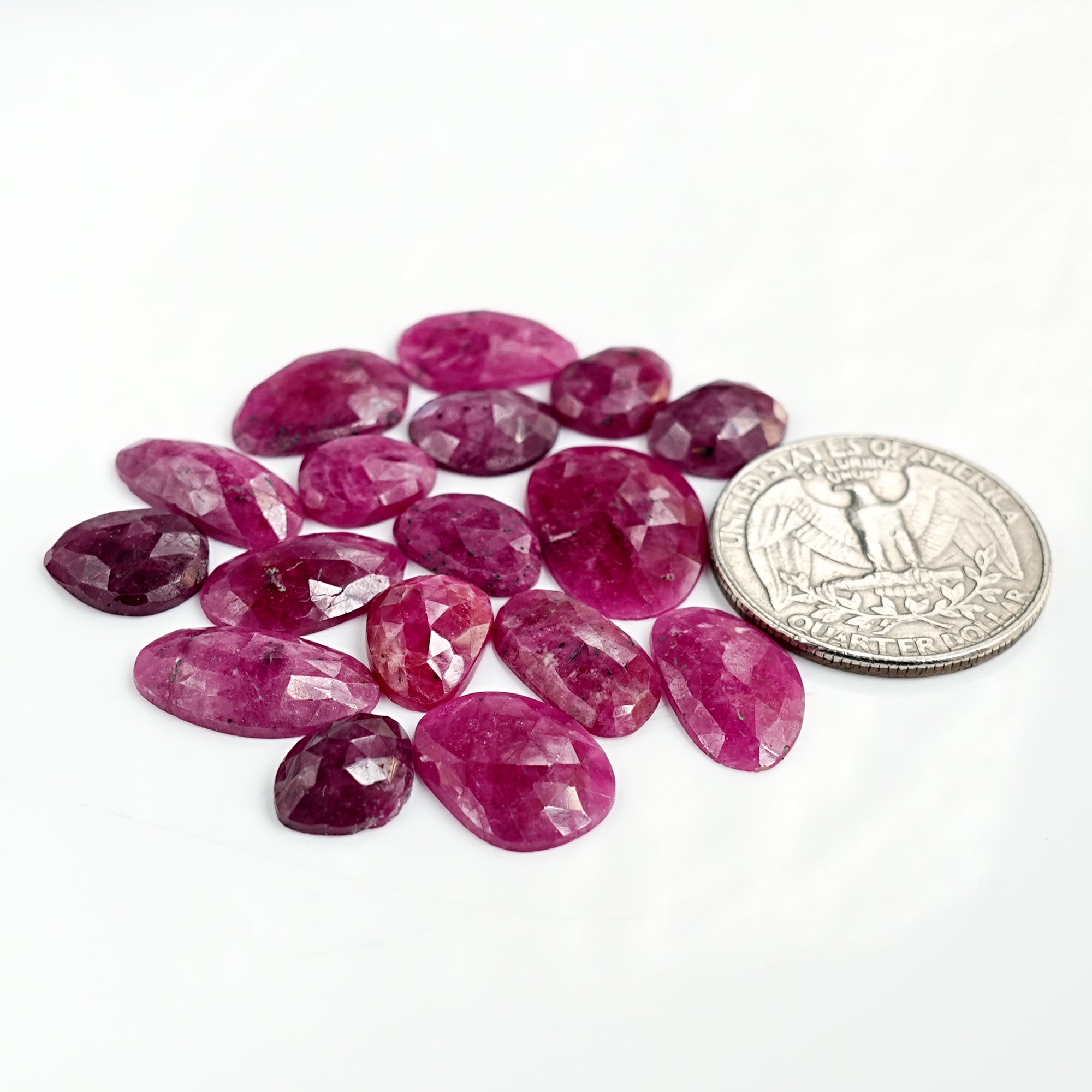 Natural Ruby Rose Cut Cabochon | Freeform Flatback Loose Gemstones for Jewelry Making - 17 Pieces