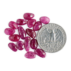 Natural Ruby Rose Cut Cabochon | Freeform Flatback Loose Gemstones for Jewelry Making - 16 Pieces
