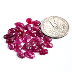 Natural Ruby Rose Cut Cabochon | Freeform Flatback Loose Gemstones for Jewelry Making - 27 Pieces