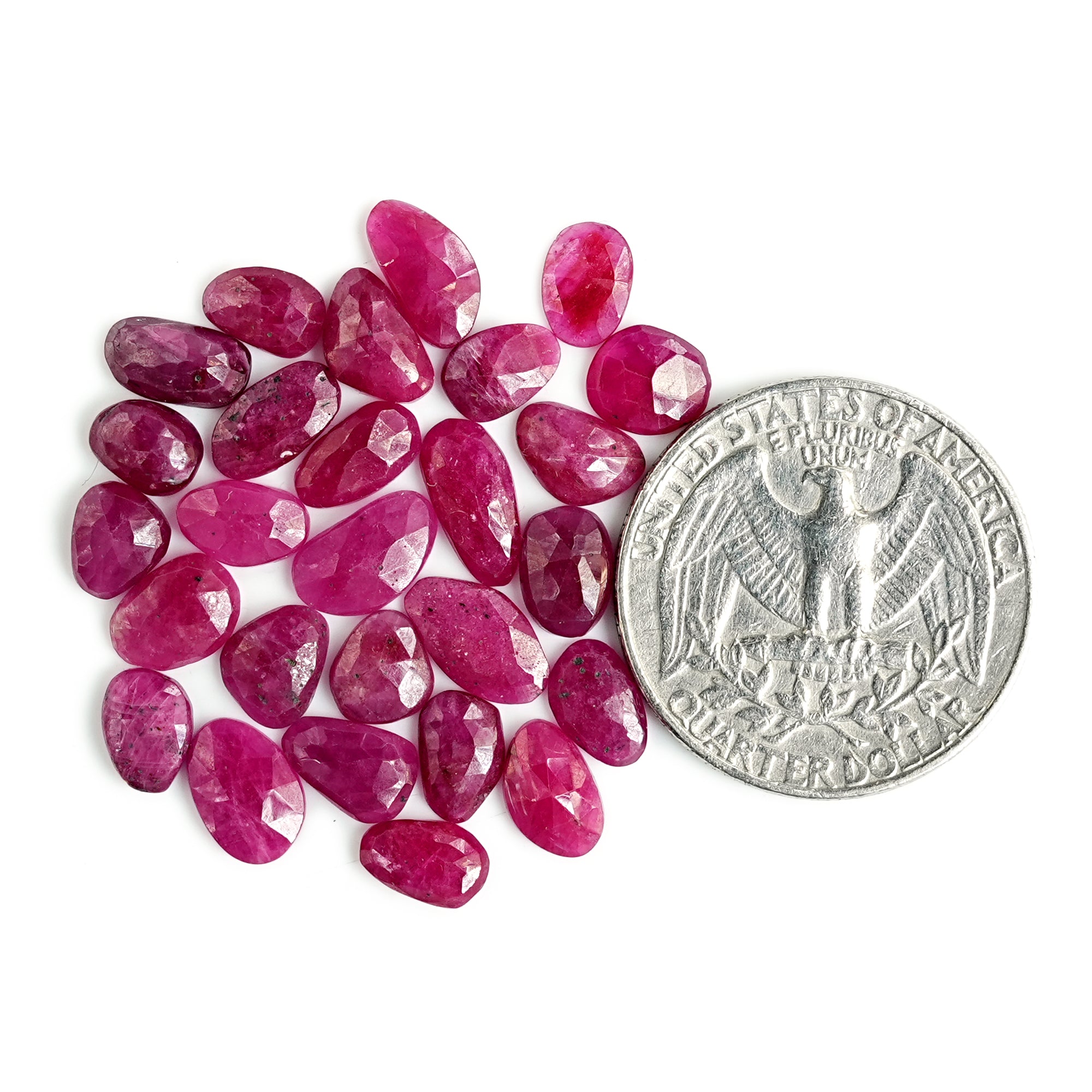Natural Ruby Rose Cut Cabochon | Freeform Flatback Loose Gemstones for Jewelry Making - 27 Pieces