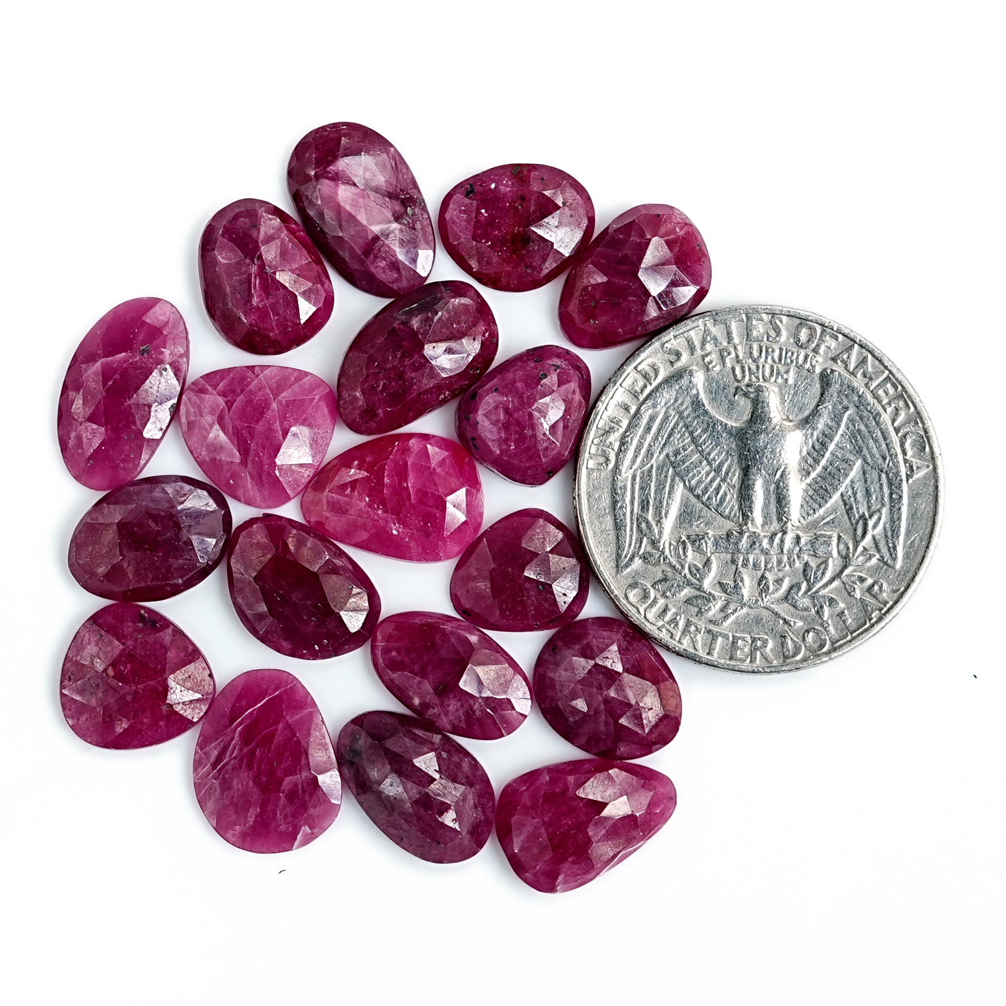 Natural Ruby Rose Cut Cabochon | Freeform Flatback Loose Gemstones for Jewelry Making - 18 Pieces