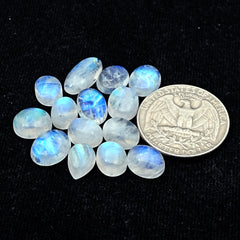 Rainbow Moonstone Smooth Cabochon: Natural Flatback Loose Gemstone For Jewelry Making - 14 Pieces