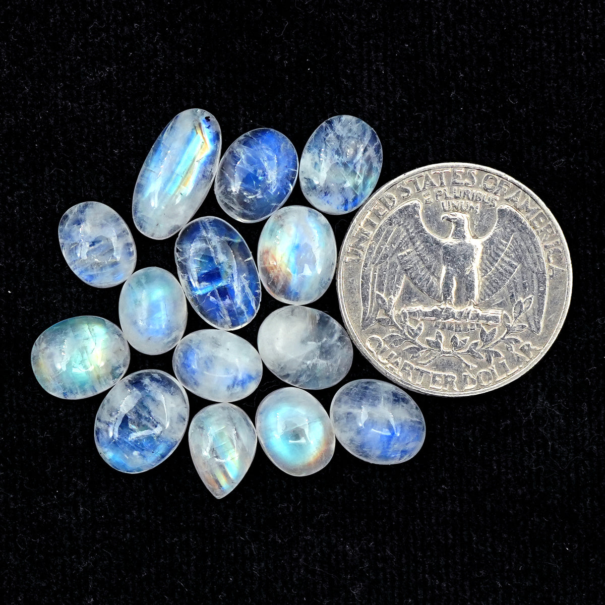 Rainbow Moonstone Smooth Cabochon: Natural Flatback Loose Gemstone For Jewelry Making - 14 Pieces
