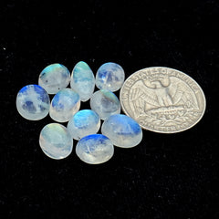 Rainbow Moonstone Smooth Cabochon: Natural Flatback Loose Gemstone For Jewelry Making - 10 Pieces