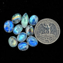 Rainbow Moonstone Smooth Cabochon: Natural Flatback Loose Gemstone For Jewelry Making - 10 Pieces