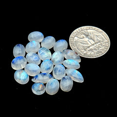 Rainbow Moonstone Smooth Cabochon: Natural Flatback Loose Gemstone For Jewelry Making - 20 Pieces