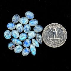 Rainbow Moonstone Smooth Cabochon: Natural Flatback Loose Gemstone For Jewelry Making - 20 Pieces