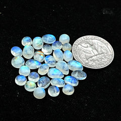 Rainbow Moonstone Smooth Cabochon: Natural Flatback Loose Gemstone For Jewelry Making - 30 Pieces