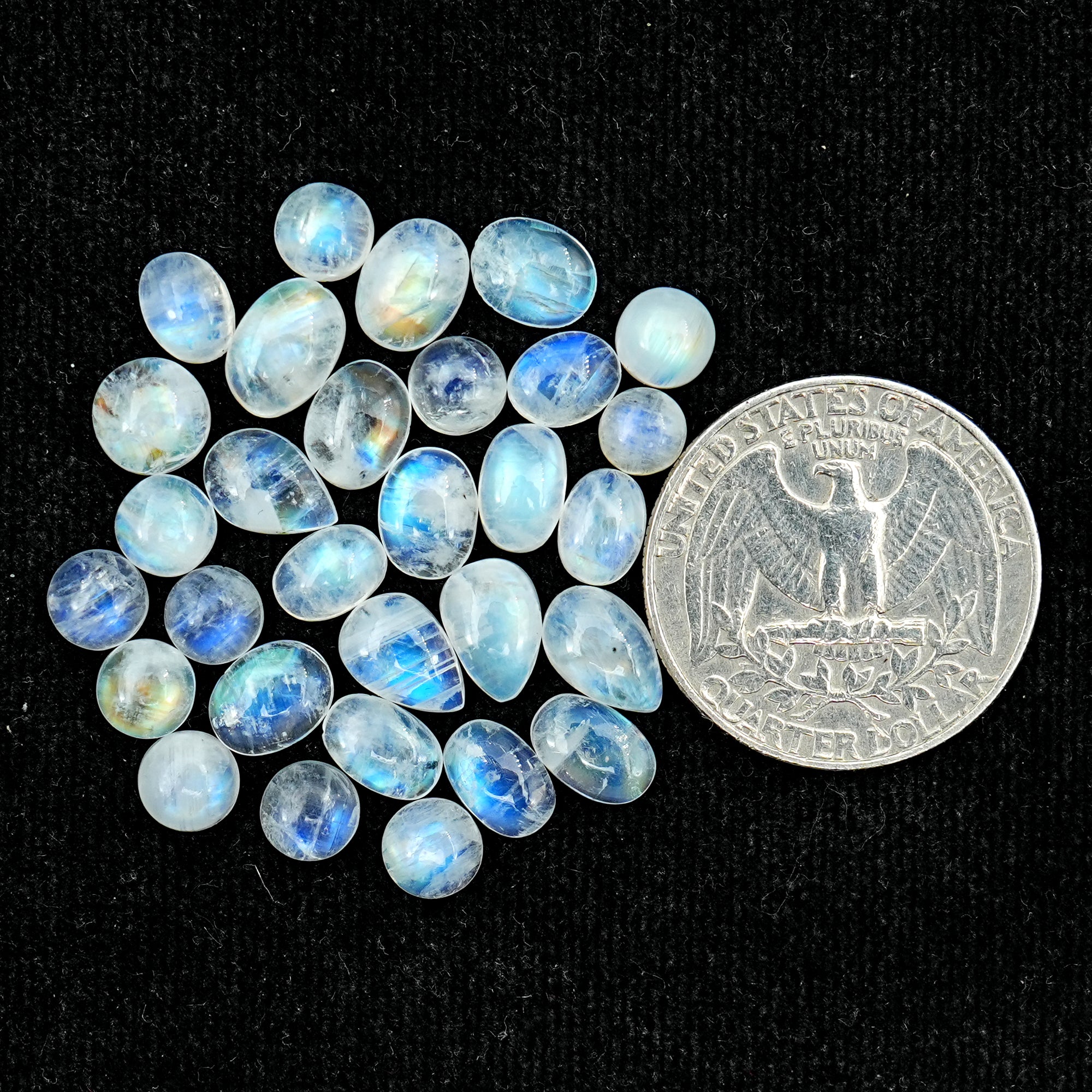 Rainbow Moonstone Smooth Cabochon: Natural Flatback Loose Gemstone For Jewelry Making - 30 Pieces