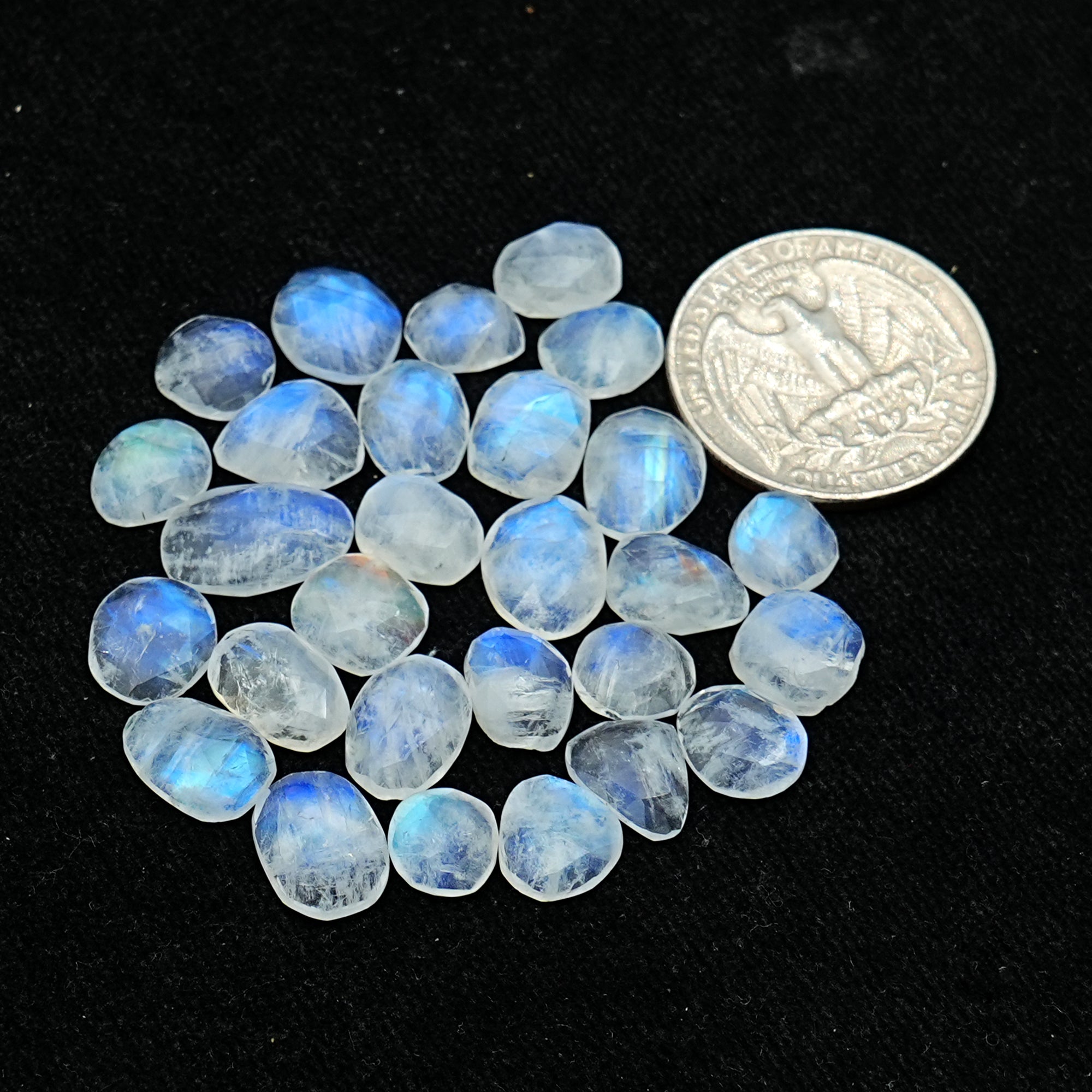 Rainbow Moonstone Rose Cut Cabochon: Natural Flatback Loose Gemstone For Jewelry Making - 28 Pieces