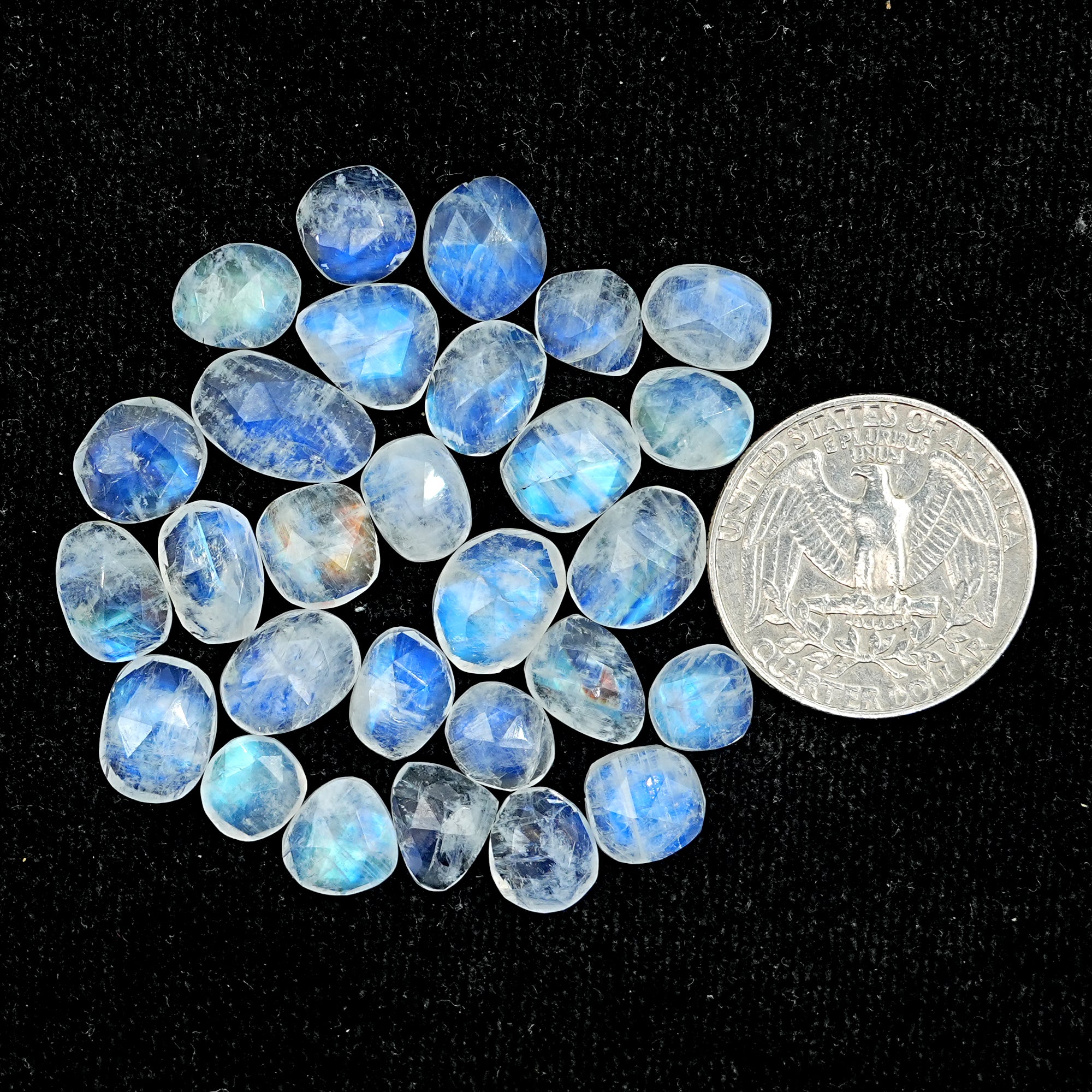 Rainbow Moonstone Rose Cut Cabochon: Natural Flatback Loose Gemstone For Jewelry Making - 28 Pieces