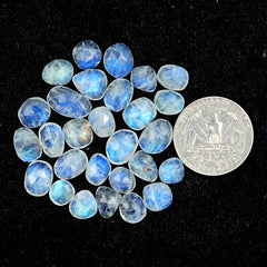 Rainbow Moonstone Rose Cut Cabochon: Natural Flatback Loose Gemstone For Jewelry Making - 28 Pieces