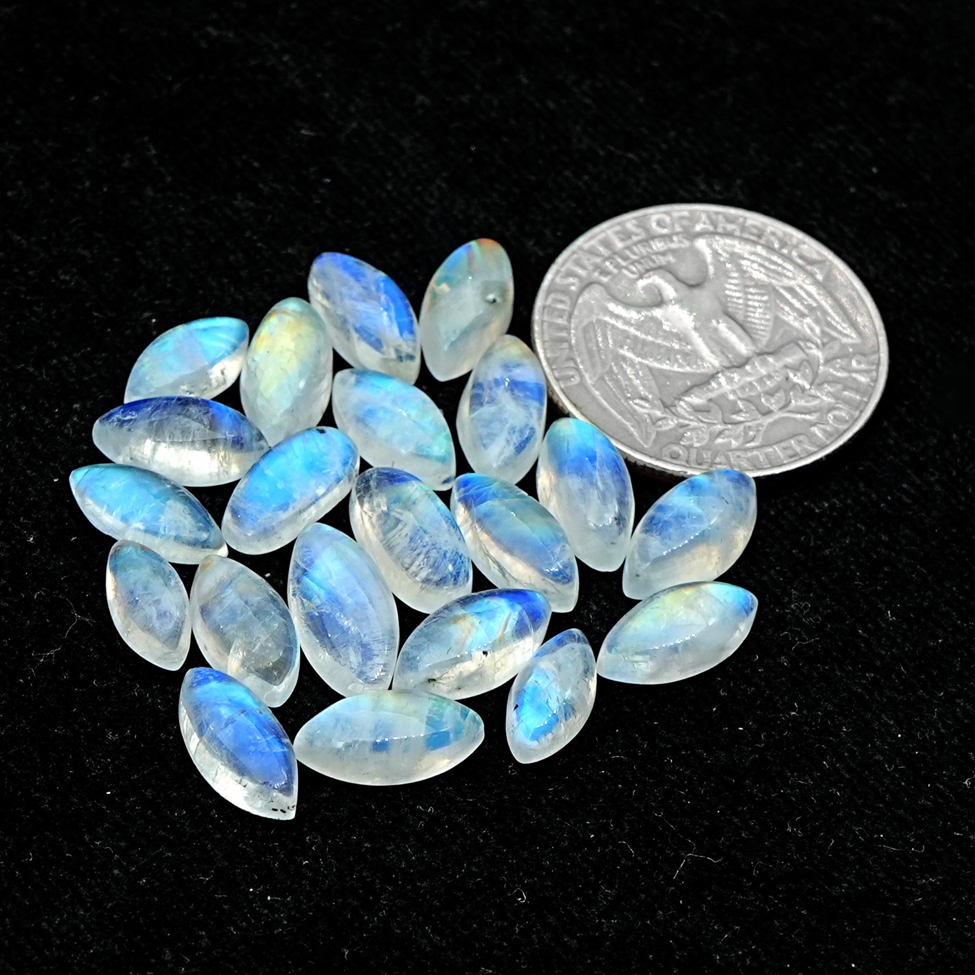 Rainbow Moonstone Smooth Cabochon: Natural Flatback Loose Gemstone For Jewelry Making - 21 Pieces