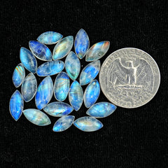 Rainbow Moonstone Smooth Cabochon: Natural Flatback Loose Gemstone For Jewelry Making - 21 Pieces