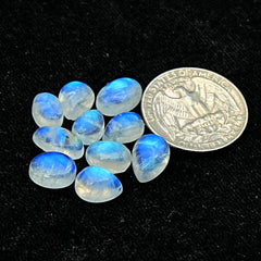 Rainbow Moonstone Smooth Cabochon: Natural Flatback Loose Gemstone For Jewelry Making - 10 Pieces