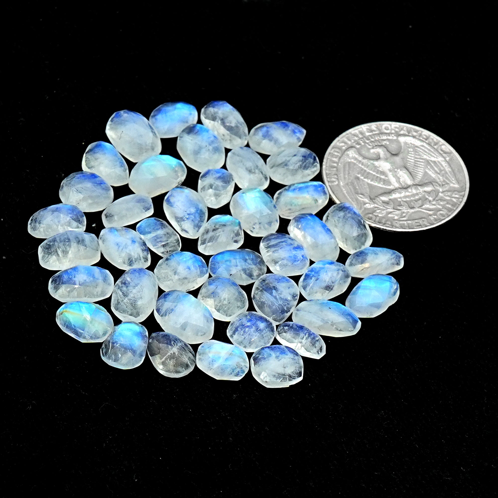 Rainbow Moonstone Rose Cut Cabochon: Natural Flatback Loose Gemstone For Jewelry Making - 41 Pieces