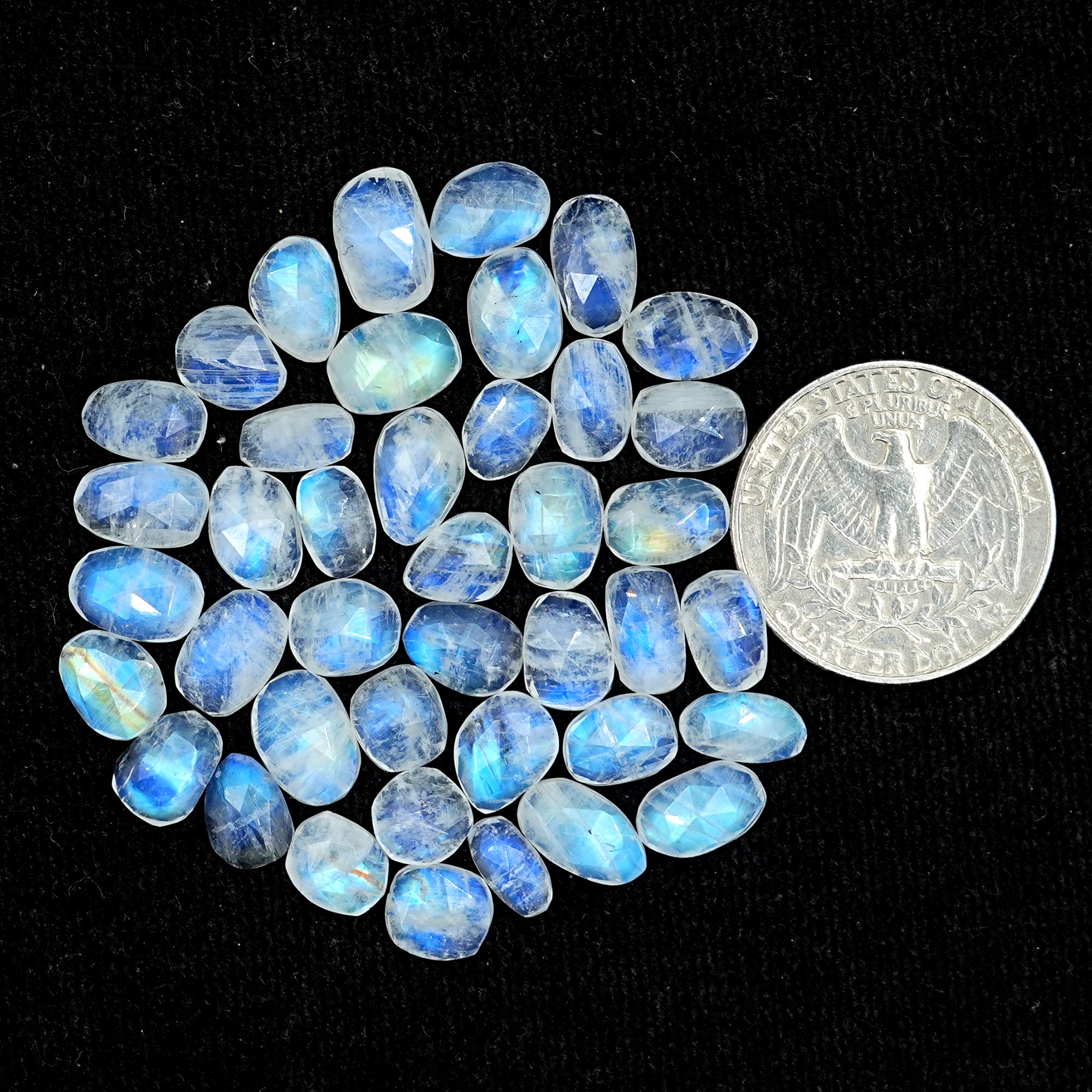 Rainbow Moonstone Rose Cut Cabochon: Natural Flatback Loose Gemstone For Jewelry Making - 41 Pieces