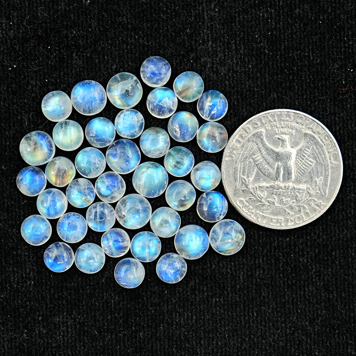 Rainbow Moonstone Smooth Cabochon: Natural Flatback Loose Gemstone For Jewelry Making - 39 Pieces