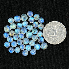 Rainbow Moonstone Smooth Cabochon: Natural Flatback Loose Gemstone For Jewelry Making - 39 Pieces