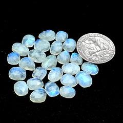 Rainbow Moonstone Rose Cut Cabochon: Natural Flatback Loose Gemstone For Jewelry Making - 25 Pieces