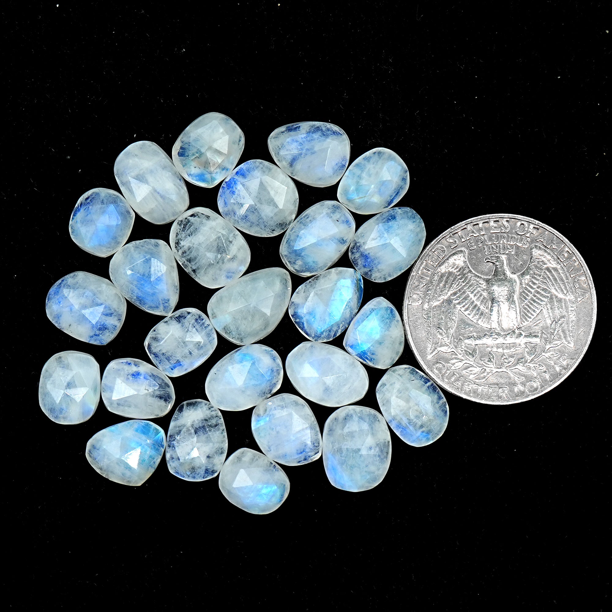 Rainbow Moonstone Rose Cut Cabochon: Natural Flatback Loose Gemstone For Jewelry Making - 25 Pieces