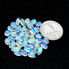 Rainbow Moonstone Smooth Cabochon: Natural Flatback Loose Gemstone For Jewelry Making - 38 Pieces