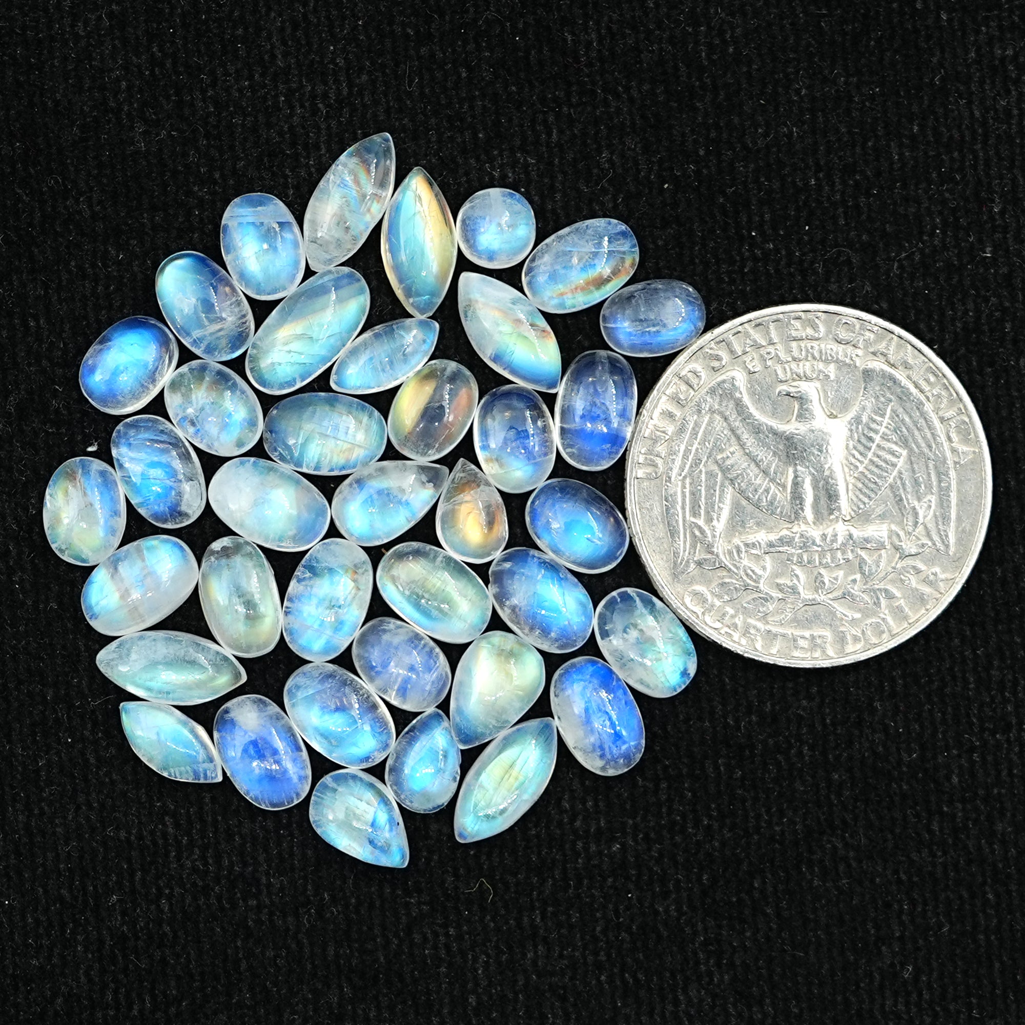 Rainbow Moonstone Smooth Cabochon: Natural Flatback Loose Gemstone For Jewelry Making - 38 Pieces