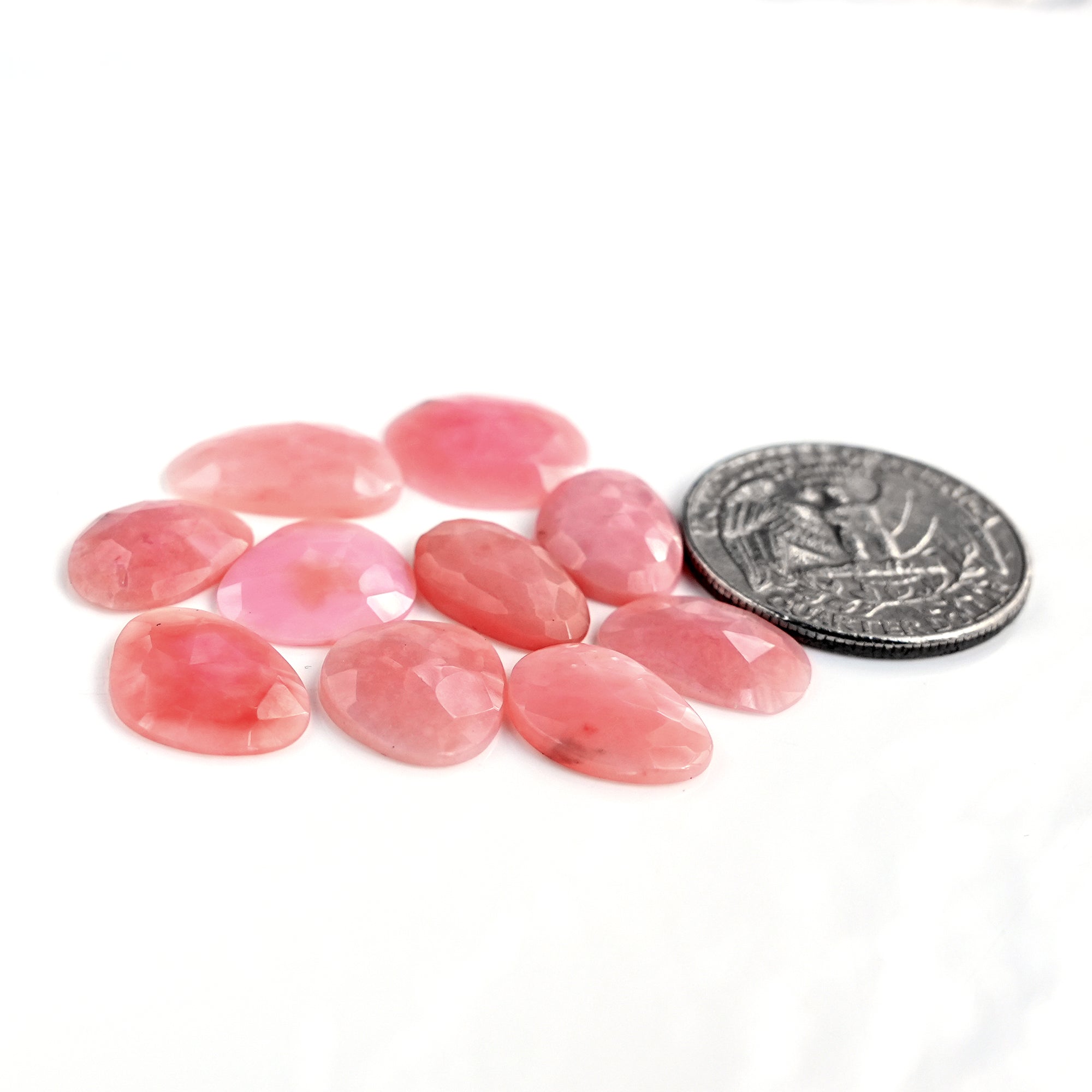 Pink Opal Rose Cut Cabochon | Peruvian Natural Flatback Loose Gemstones for Jewelry Making - 10 pieces