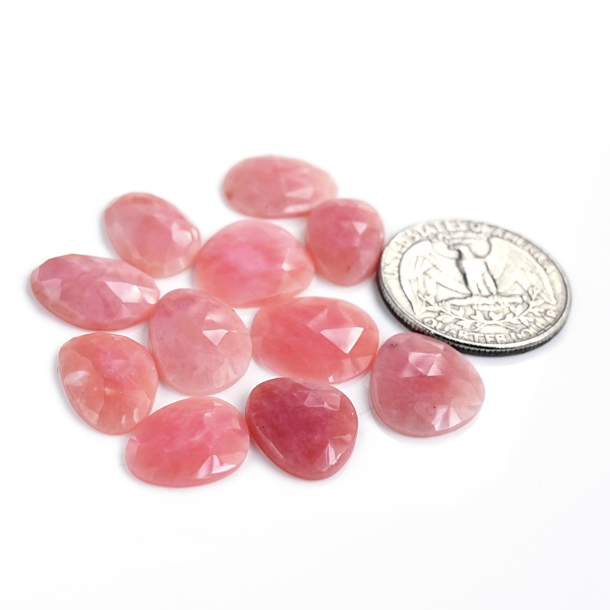 Pink Opal Rose Cut Cabochon | Peruvian Natural Flatback Loose Gemstones for Jewelry Making - 11 pieces