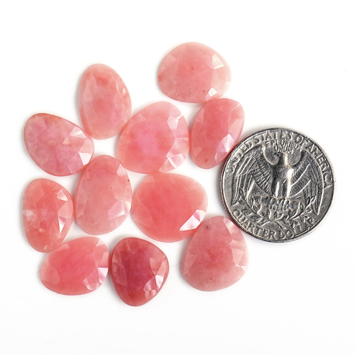 Pink Opal Rose Cut Cabochon | Peruvian Natural Flatback Loose Gemstones for Jewelry Making - 11 pieces