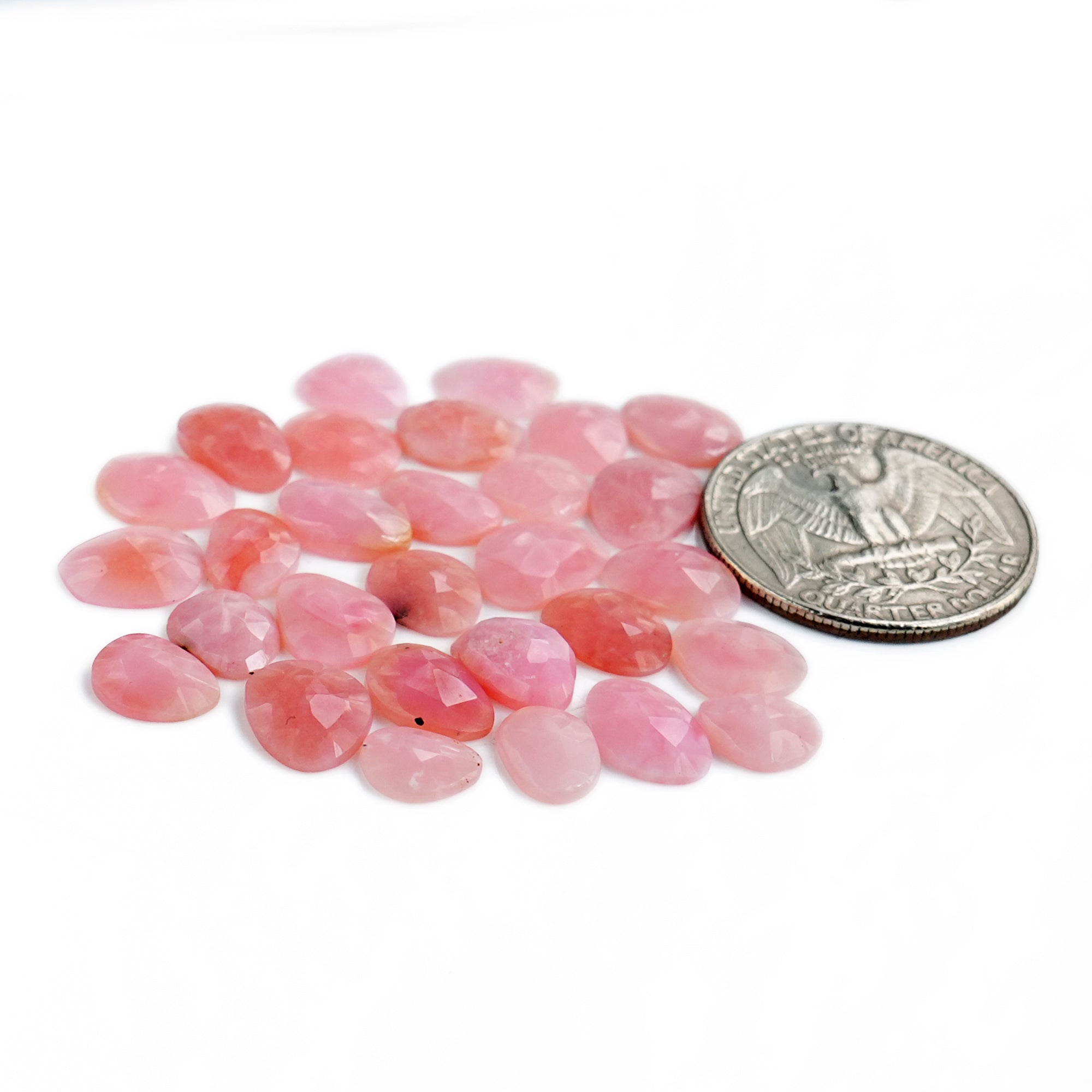 Pink Opal Rose Cut Cabochon | Peruvian Natural Flatback Loose Gemstones for Jewelry Making - 29 pieces