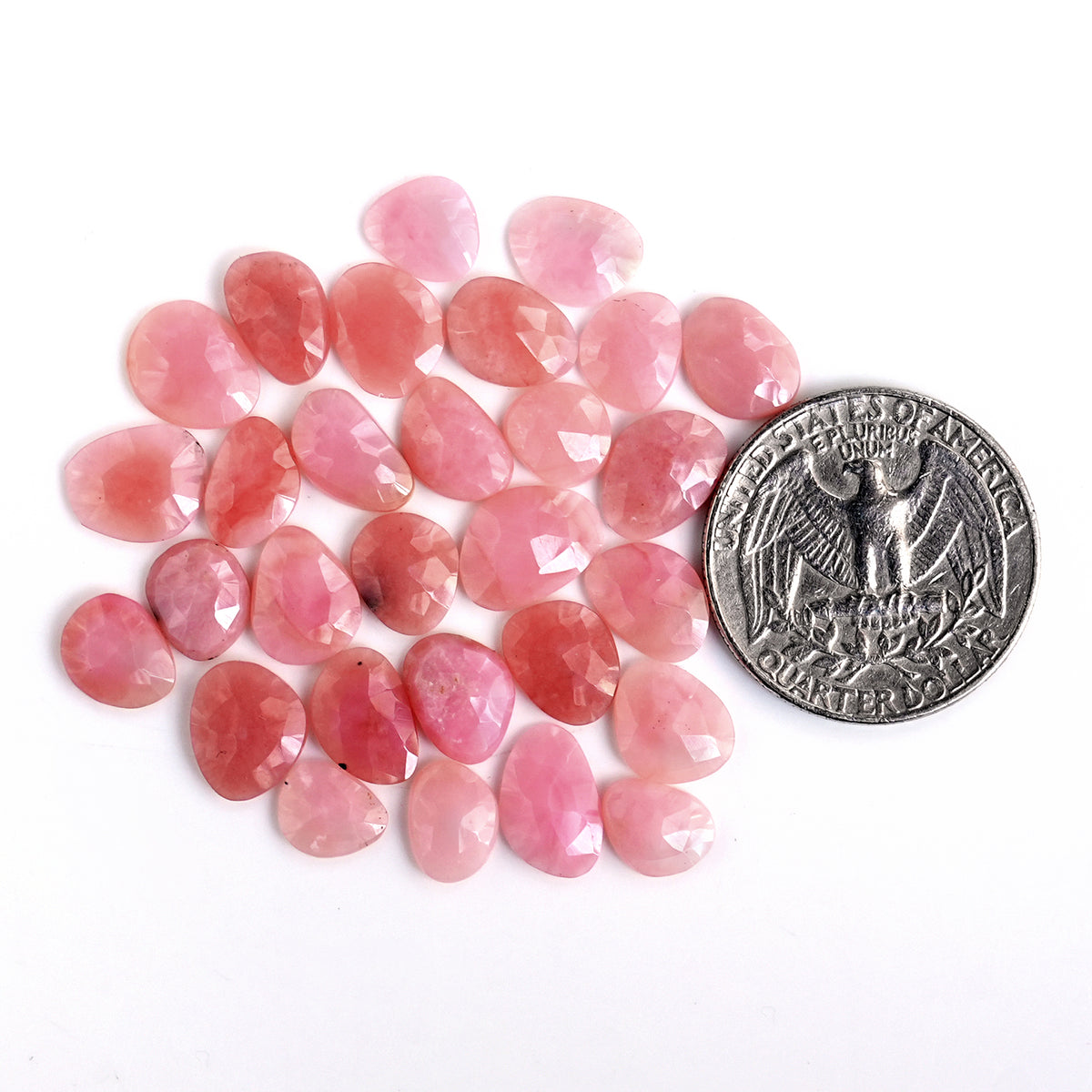 Pink Opal Rose Cut Cabochon | Peruvian Natural Flatback Loose Gemstones for Jewelry Making - 29 pieces