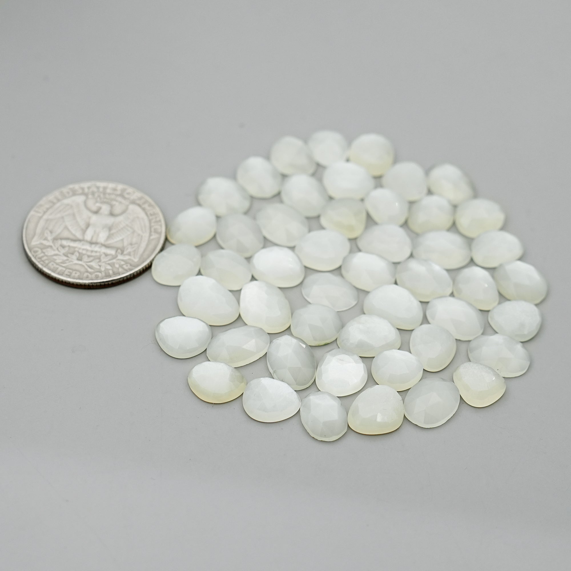 White Moonstone Rose Cut Cabochon: Natural Flatback Loose Gemstones For Jewelry - 48 Pieces