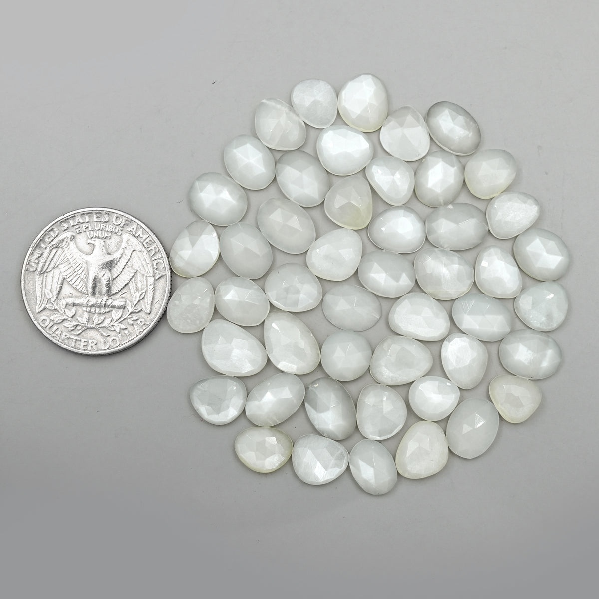 White Moonstone Rose Cut Cabochon: Natural Flatback Loose Gemstones For Jewelry - 48 Pieces