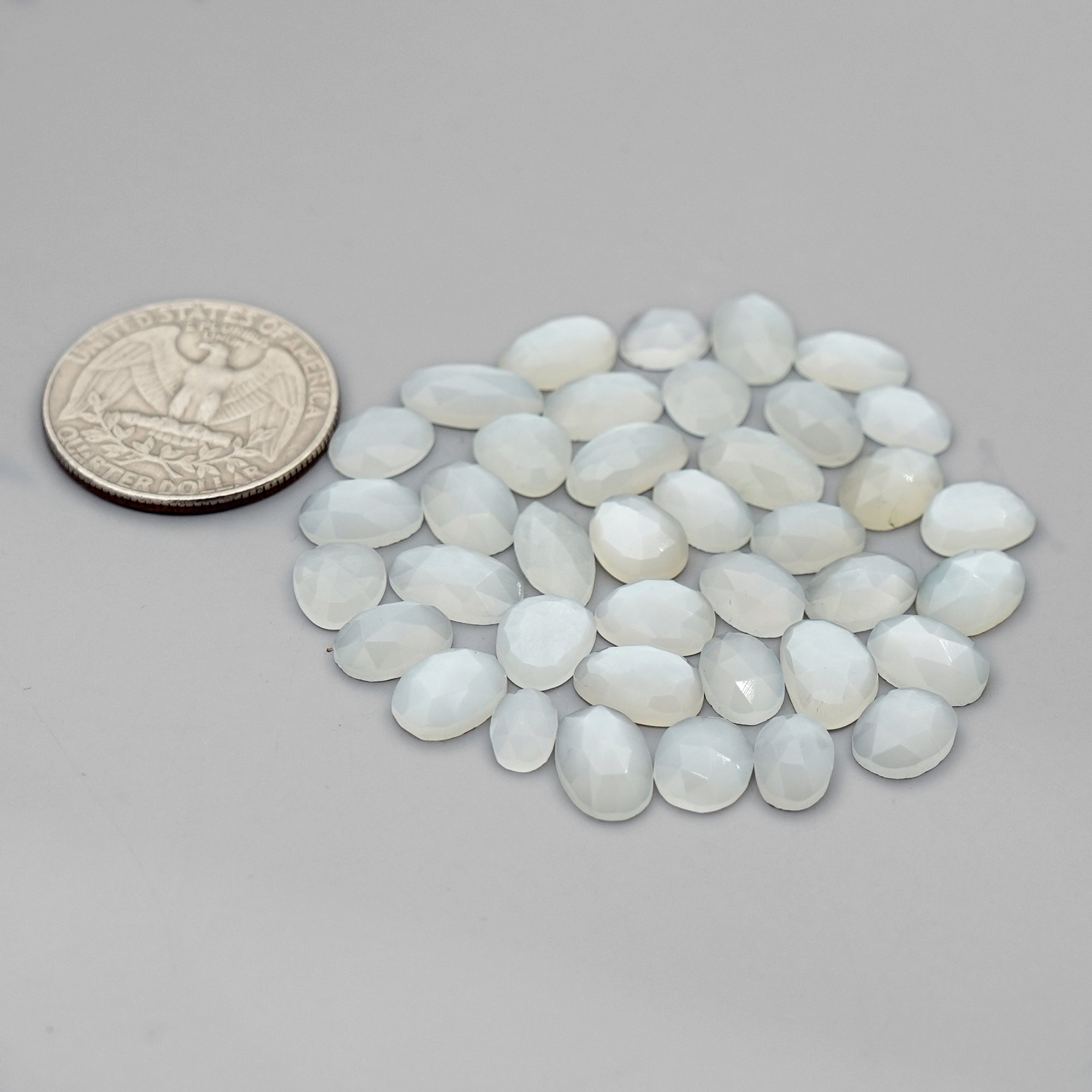 White Moonstone Rose Cut Cabochon: Natural Flatback Loose Gemstones For Jewelry - 39 Pieces