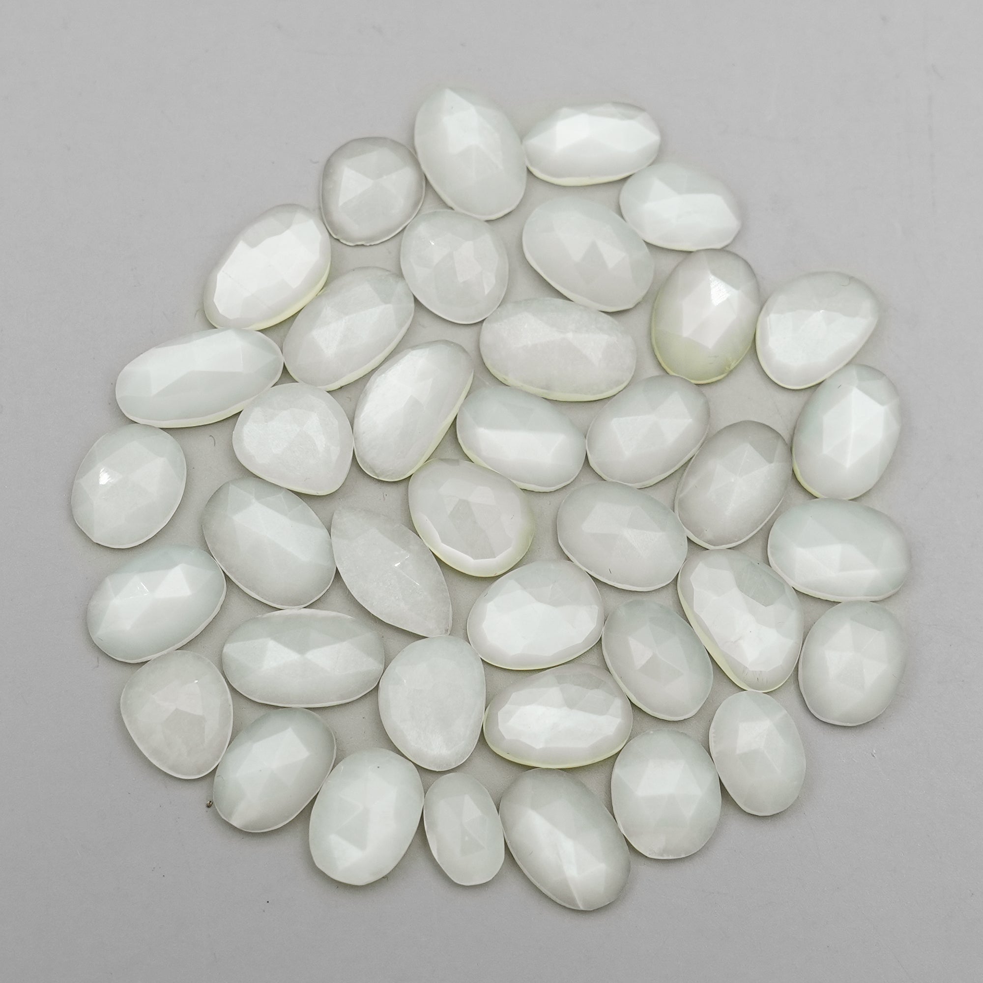 White Moonstone Rose Cut Cabochon: Natural Flatback Loose Gemstones For Jewelry - 39 Pieces