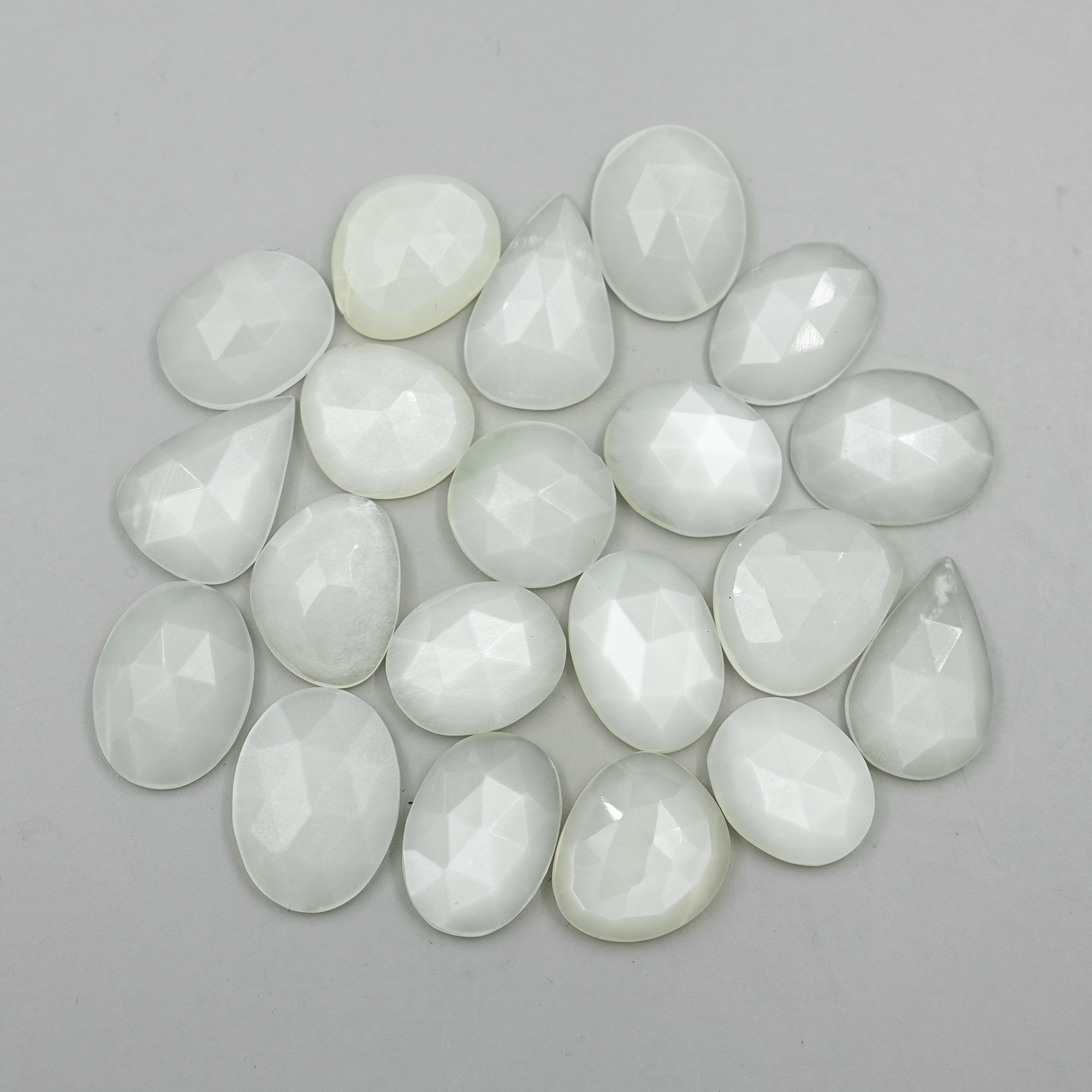 White Moonstone Rose Cut Cabochon: Natural Flatback Loose Gemstones For Jewelry - 20 Pieces