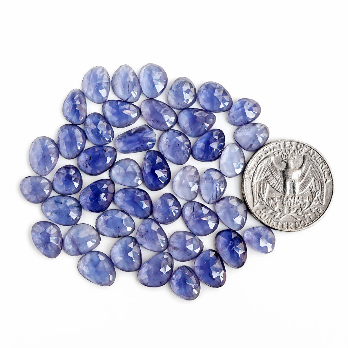 Iolite Rose Cut Cabochon | Natural Flatback Loose  Gemstones For Jewelry Making - 43 Pieces