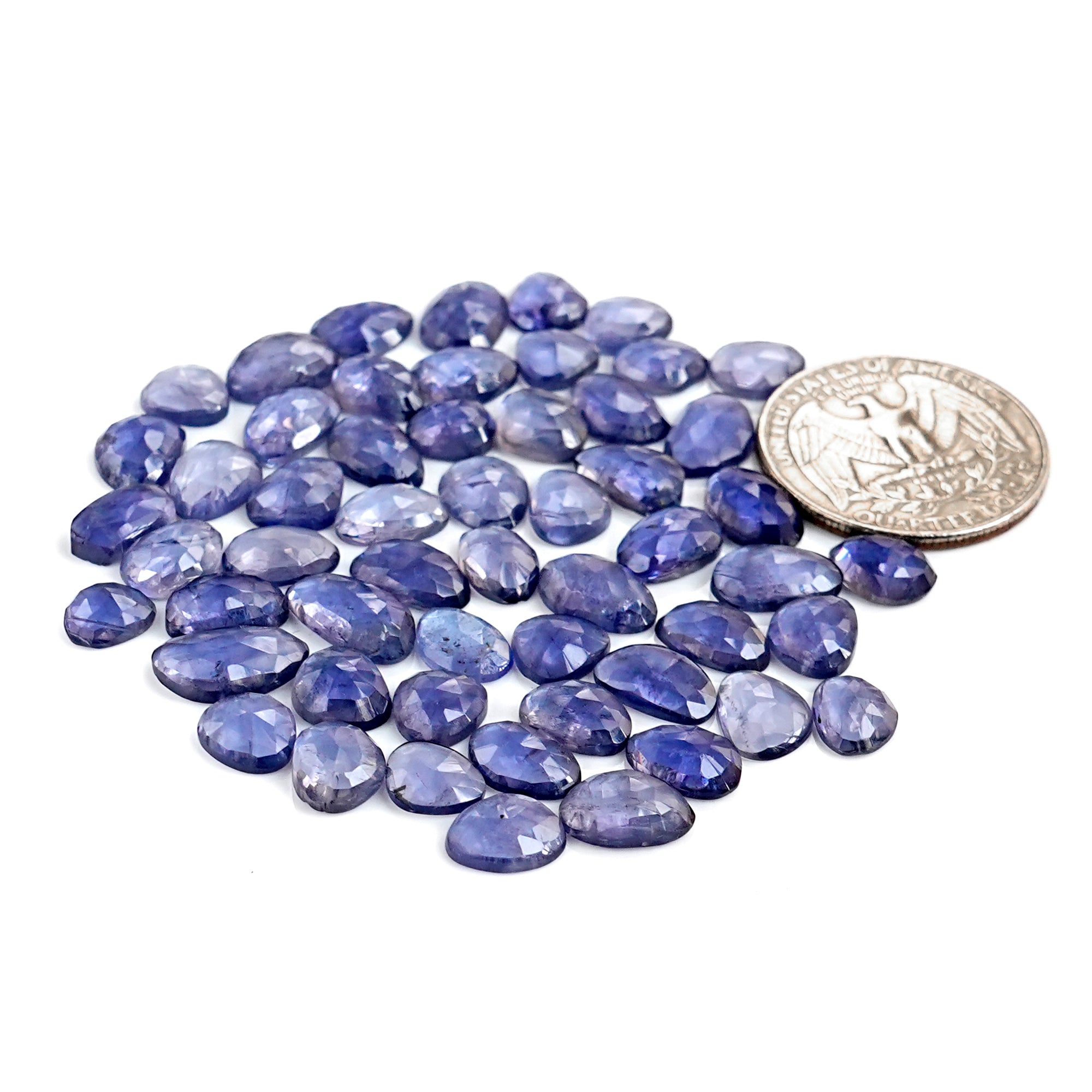 Iolite Rose Cut Cabochon | Natural Flatback Loose  Gemstones For Jewelry Making - 55 Pieces