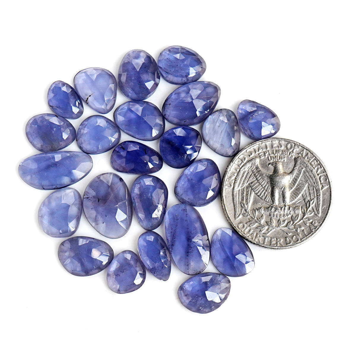 Iolite Rose Cut Cabochon | Natural Flatback Loose  Gemstones For Jewelry Making - 23 Pieces