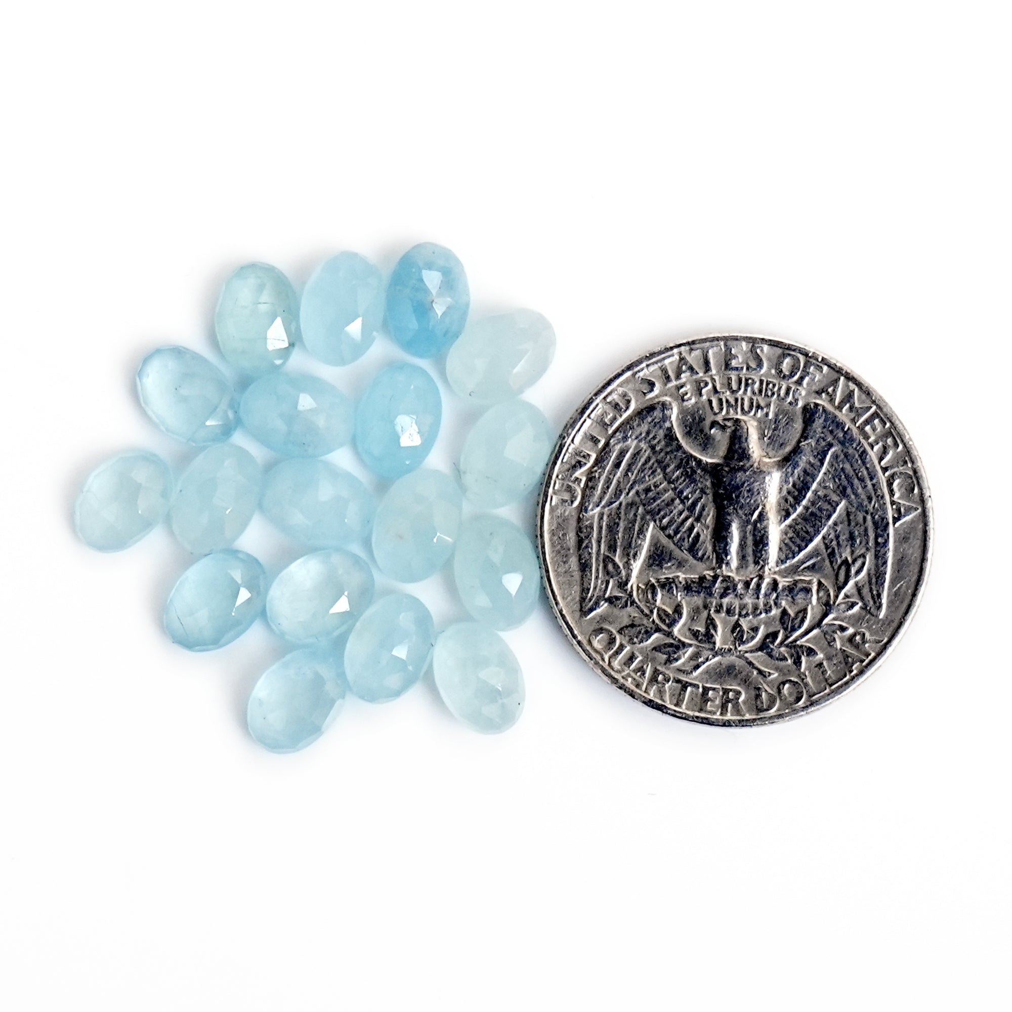 Natural Aquamarine Rose Cut Cabochon | Natural Flatback Loose Gemstones for Jewelry Making - 18 Pieces