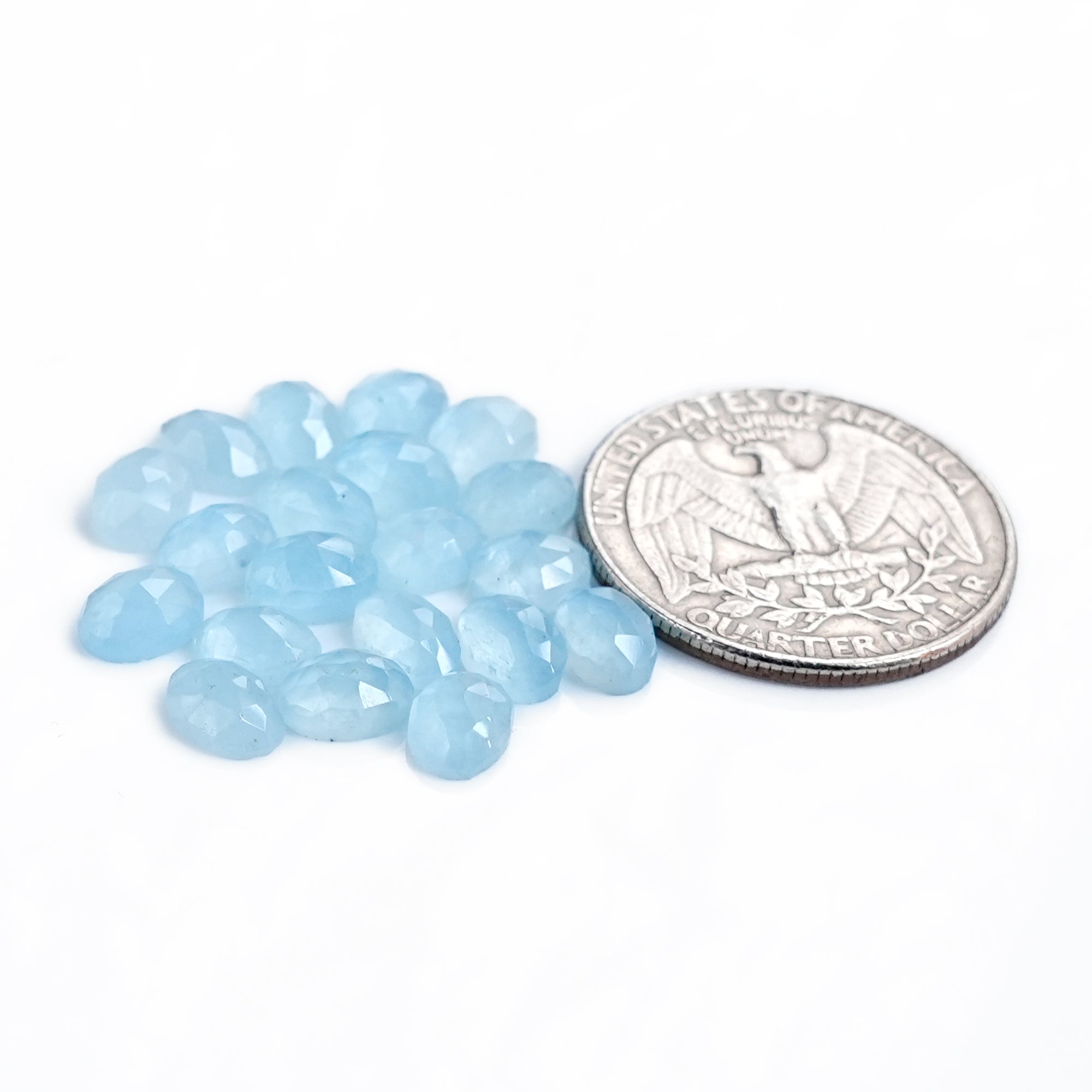 Natural Aquamarine Rose Cut Cabochon | Natural Flatback Loose Gemstones for Jewelry Making - 20 Pieces