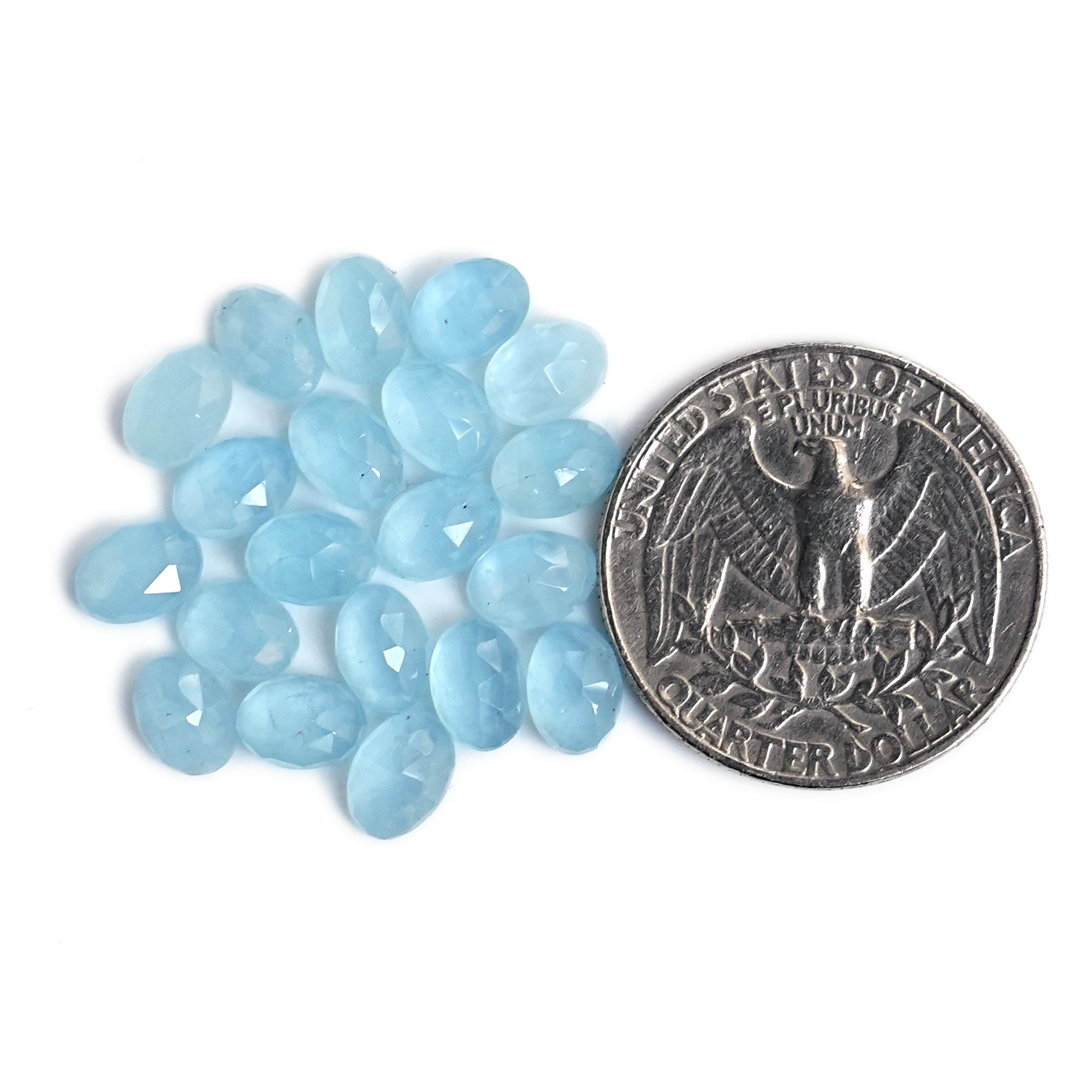 Natural Aquamarine Rose Cut Cabochon | Natural Flatback Loose Gemstones for Jewelry Making - 20 Pieces