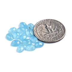 Natural Aquamarine Rose Cut Cabochon | Natural Flatback Loose Gemstones for Jewelry Making - 14 Pieces