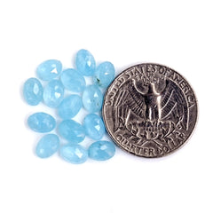 Natural Aquamarine Rose Cut Cabochon | Natural Flatback Loose Gemstones for Jewelry Making - 14 Pieces