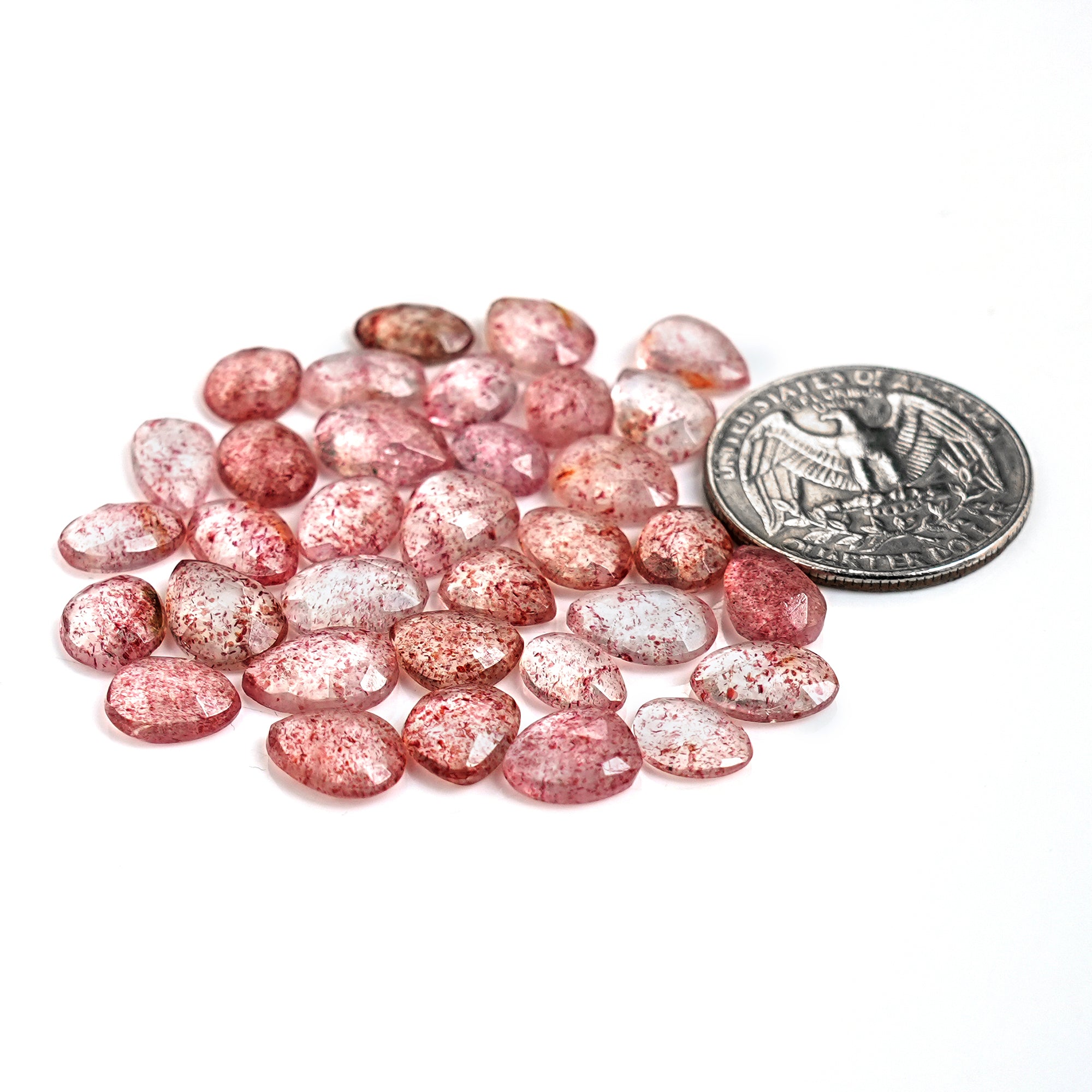 Strawberry Quartz Rosecut Freeform | Natural Faceted Cabochons for Jewelry - 34 pieces