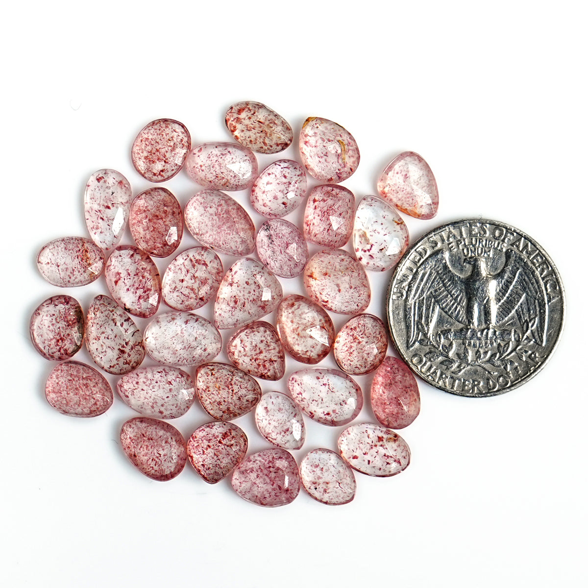 Strawberry Quartz Rosecut Freeform | Natural Faceted Cabochons for Jewelry - 34 pieces